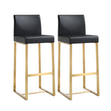 TOV Denmark Black Performance Vegan Leather and Gold Steel Barstool - Set of 2