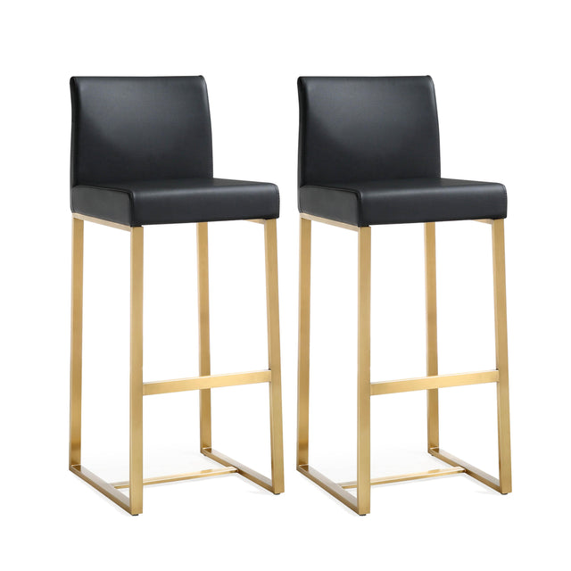 TOV Denmark Black Performance Vegan Leather and Gold Steel Barstool - Set of 2