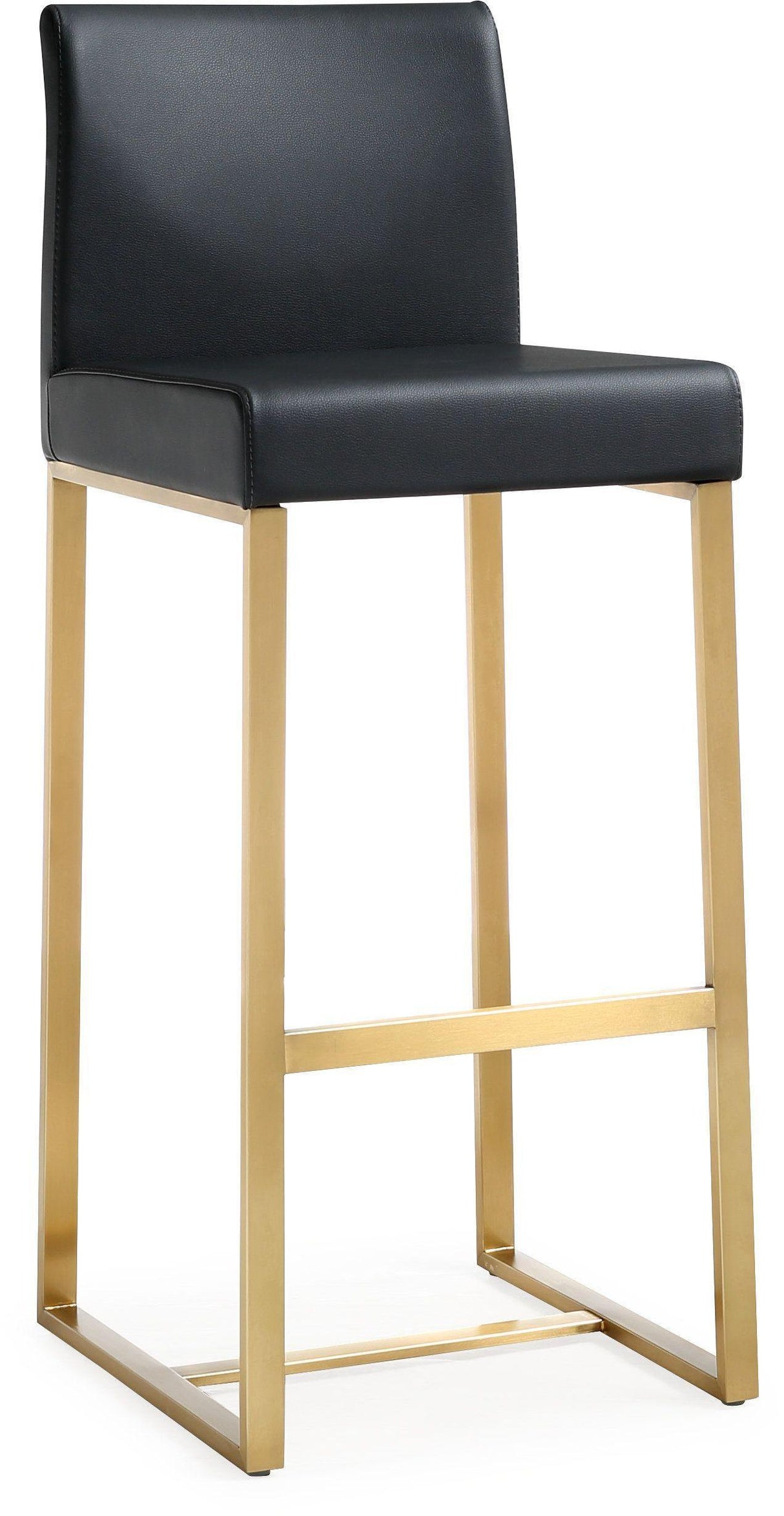 TOV Denmark Black Performance Vegan Leather and Gold Steel Barstool - Set of 2
