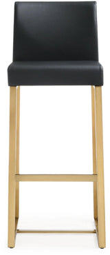 TOV Denmark Black Performance Vegan Leather and Gold Steel Barstool - Set of 2