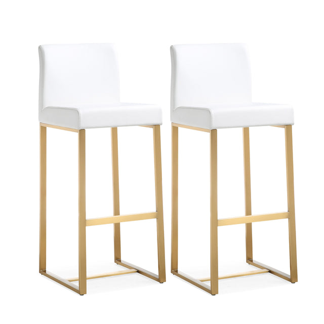 TOV Denmark White Performance Vegan Leather and Gold Steel Barstool - Set of 2