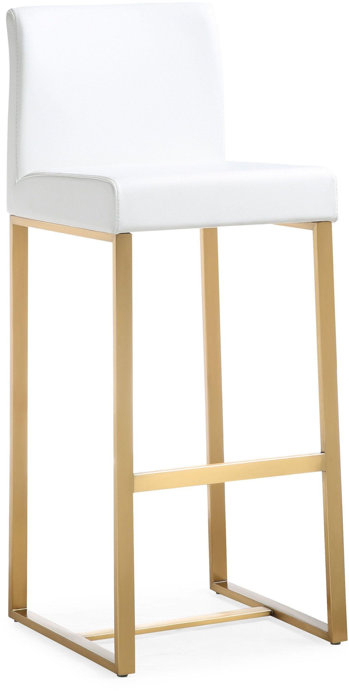 TOV Denmark White Performance Vegan Leather and Gold Steel Barstool - Set of 2