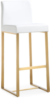 TOV Denmark White Performance Vegan Leather and Gold Steel Barstool - Set of 2