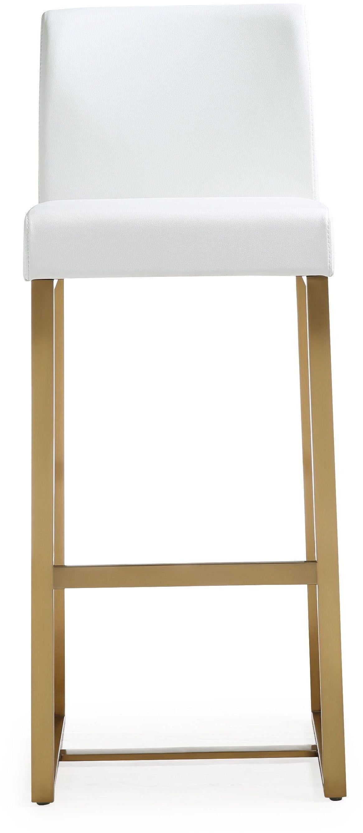 TOV Denmark White Performance Vegan Leather and Gold Steel Barstool - Set of 2