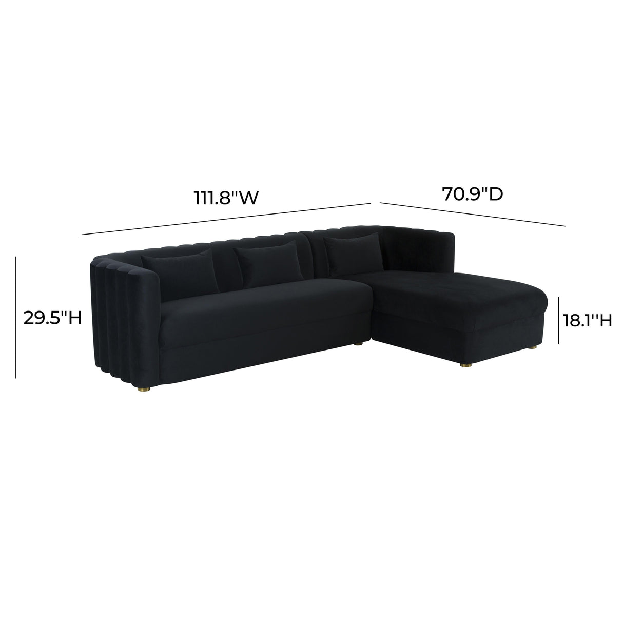 TOV Callie Black Velvet Sectional - RAF