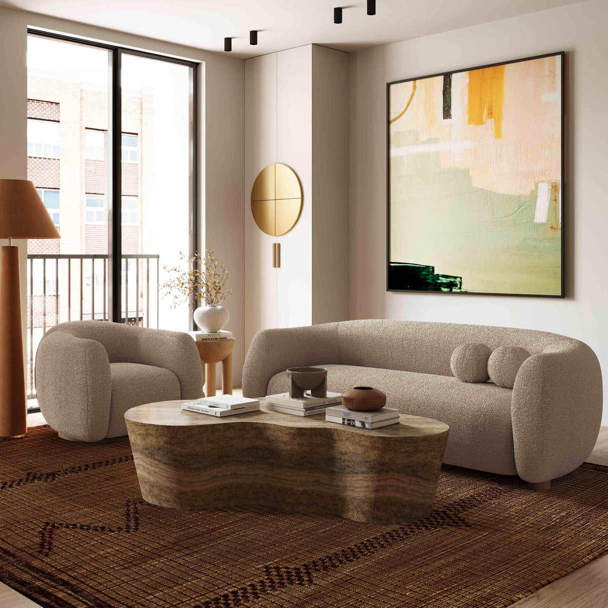 TOV Judy Light Brown Boucle Sofa