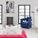 TOV Kennedy Navy Textured Velvet Swivel Chair