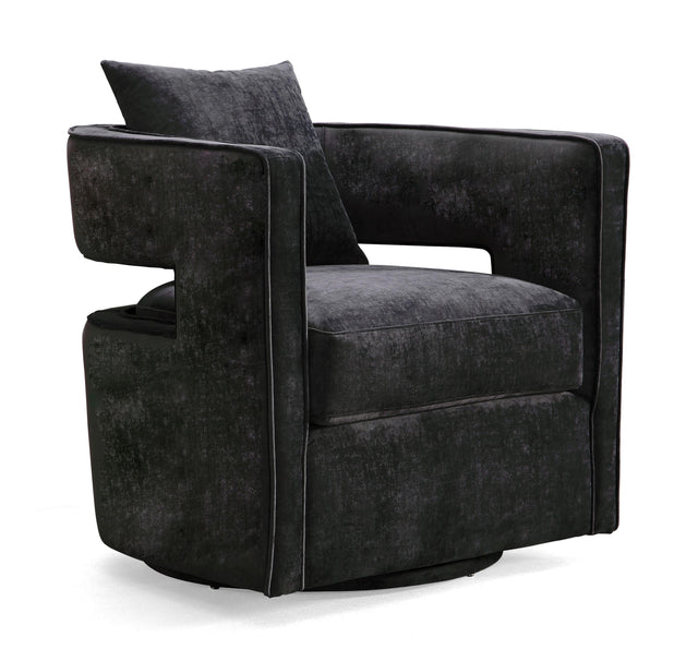 TOV Kennedy Black Textured Velvet Swivel Chair