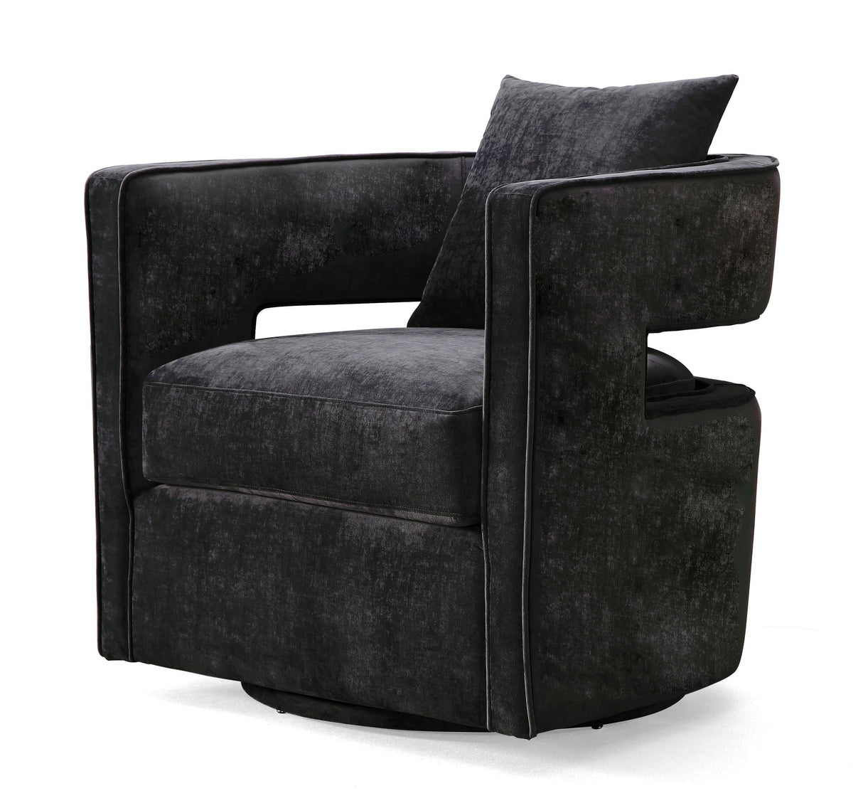 TOV Kennedy Black Textured Velvet Swivel Chair