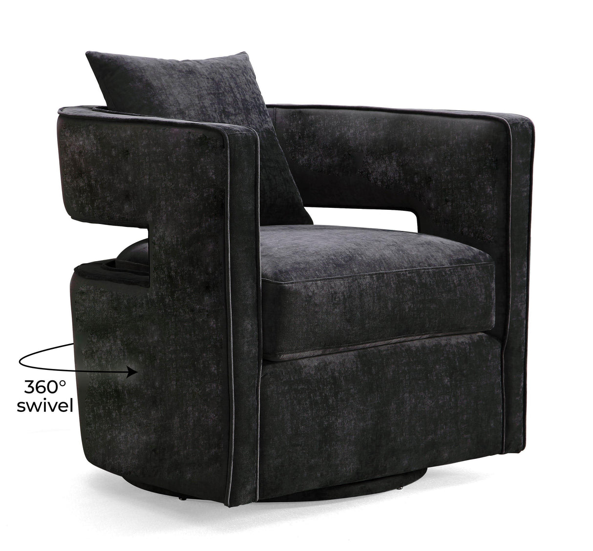 TOV Kennedy Black Textured Velvet Swivel Chair