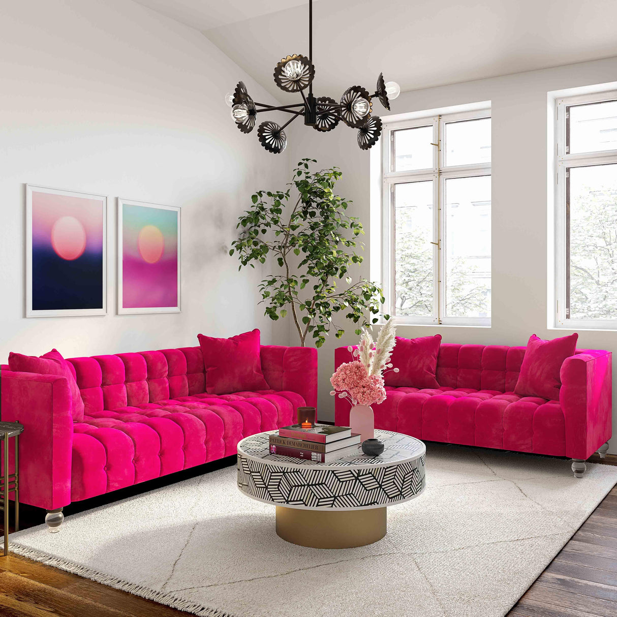 TOV Bea Hot Pink Velvet Loveseat