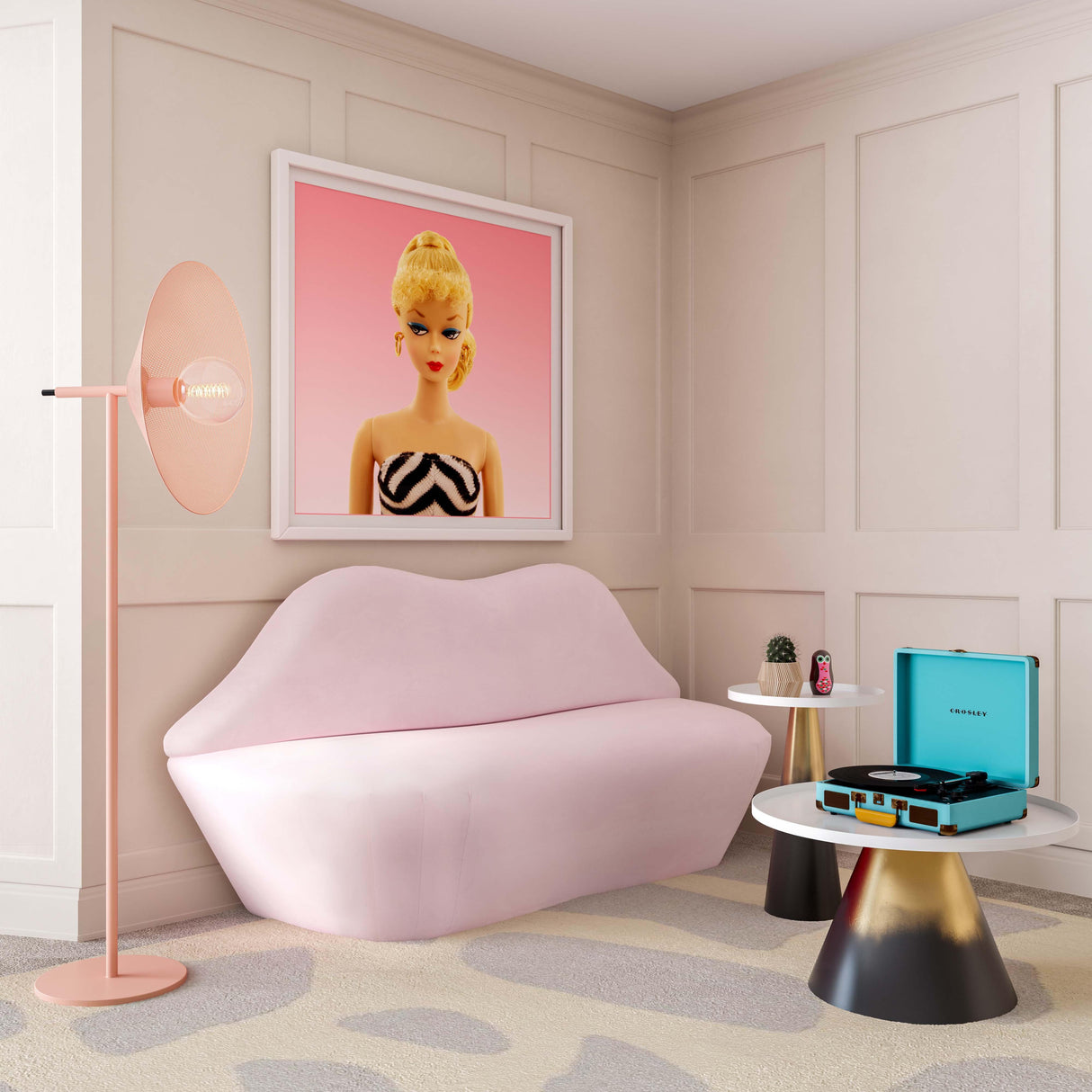 TOV Lips Blush Velvet Settee