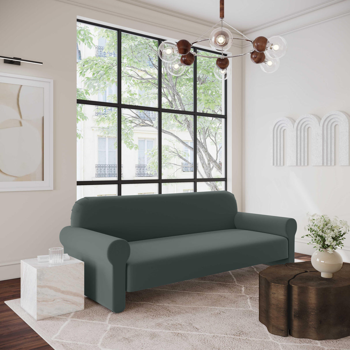 TOV Keelee Grey 84 Inch Velvet Sofa
