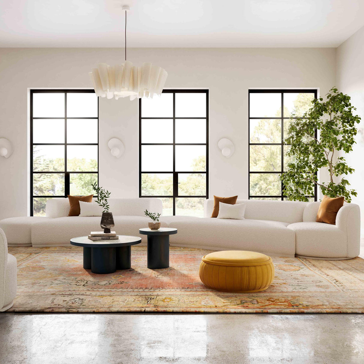 TOV Fickle Cream Boucle 5-Piece Modular Chaise Sectional