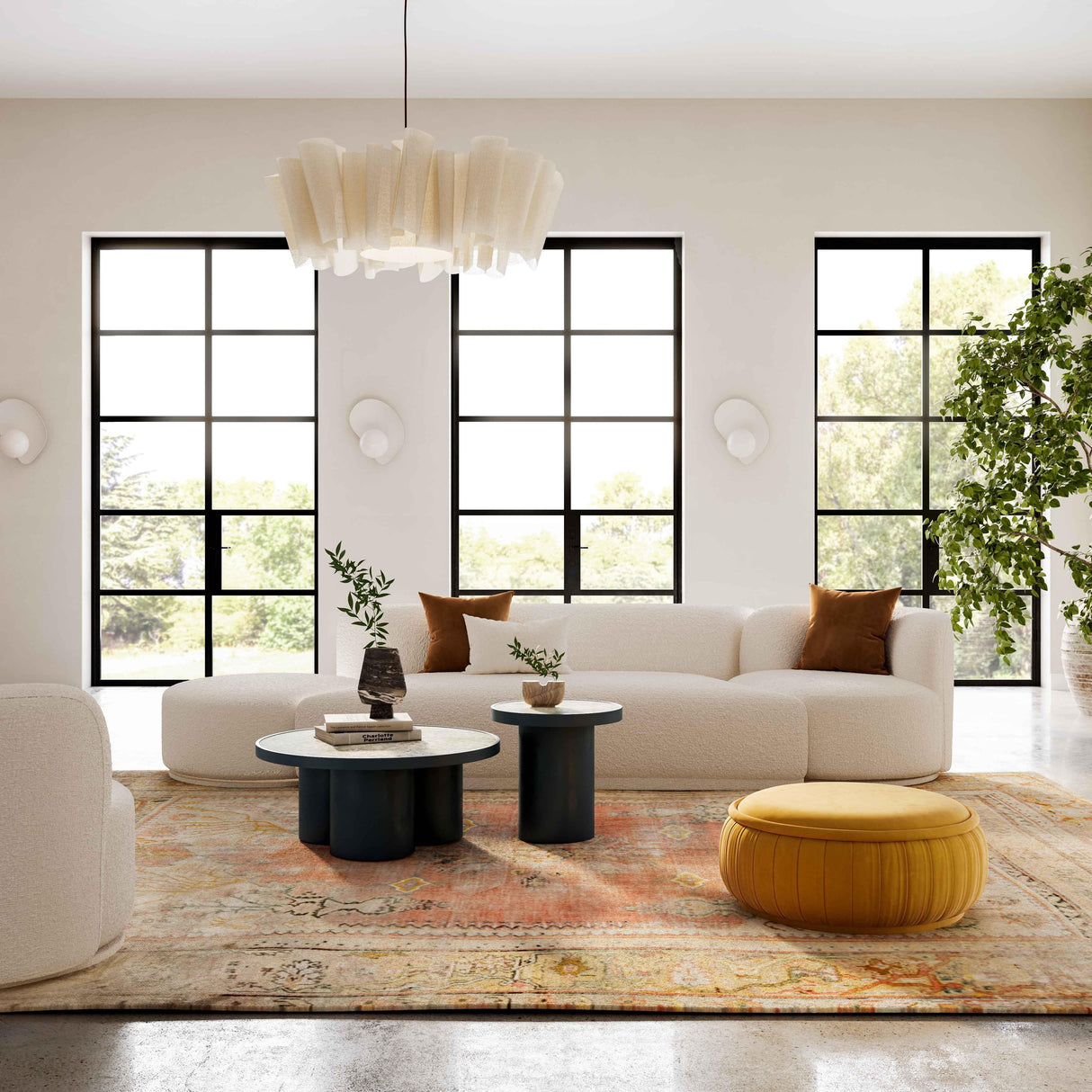 TOV Fickle Cream Boucle 3-Piece Chaise Modular Sofa