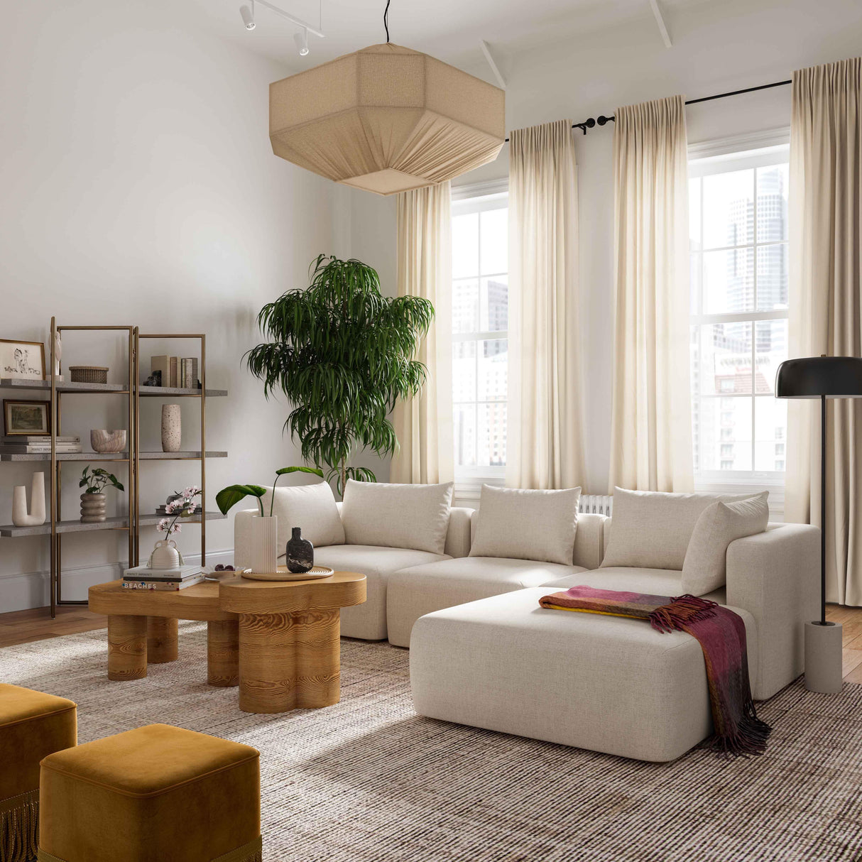 TOV Hangover Cream Performance Linen 4-Piece Modular Sectional