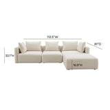 TOV Hangover Cream Performance Linen 4-Piece Modular Sectional