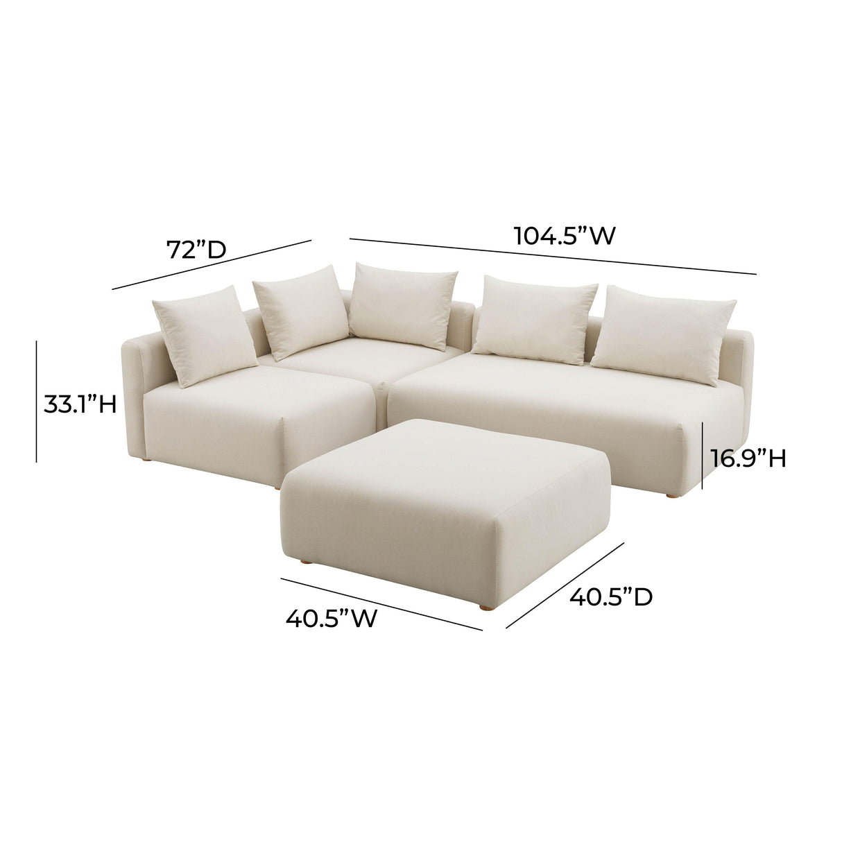 TOV Hangover Cream Performance Linen 4-Piece Modular Chaise Sectional