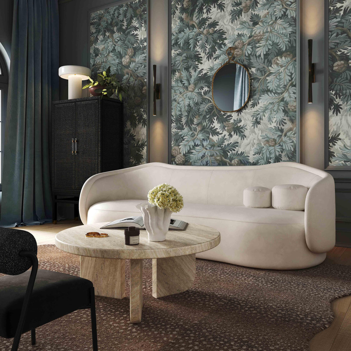 TOV Circe Cream Textured Velvet Sofa