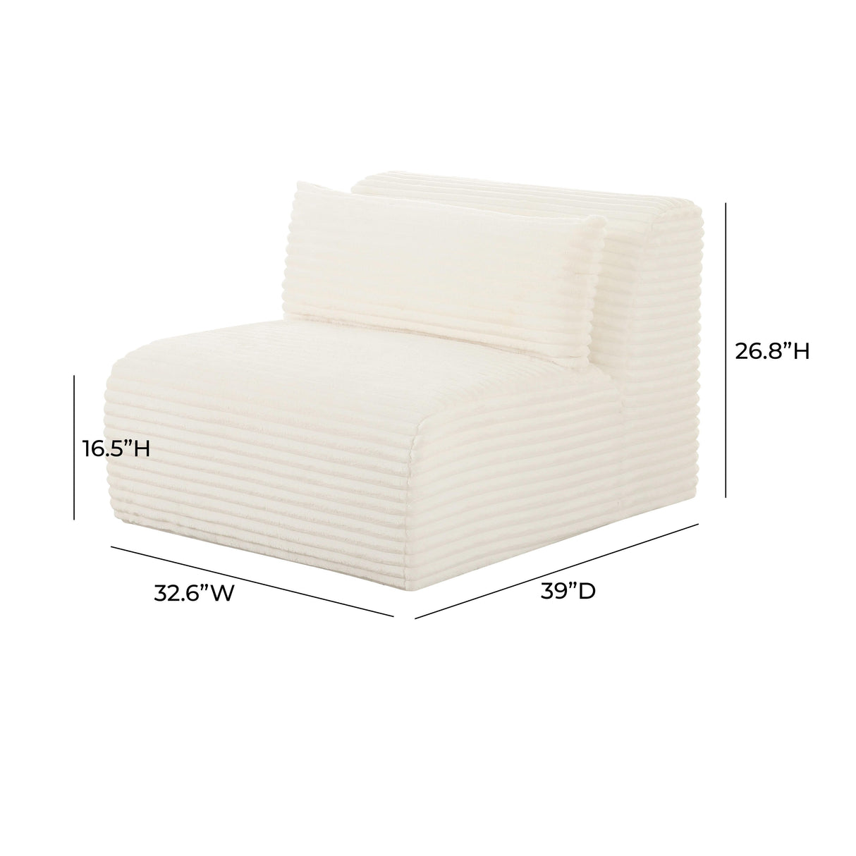 TOV Tarra Fluffy Oversized Cream Corduroy Modular Armless Chair