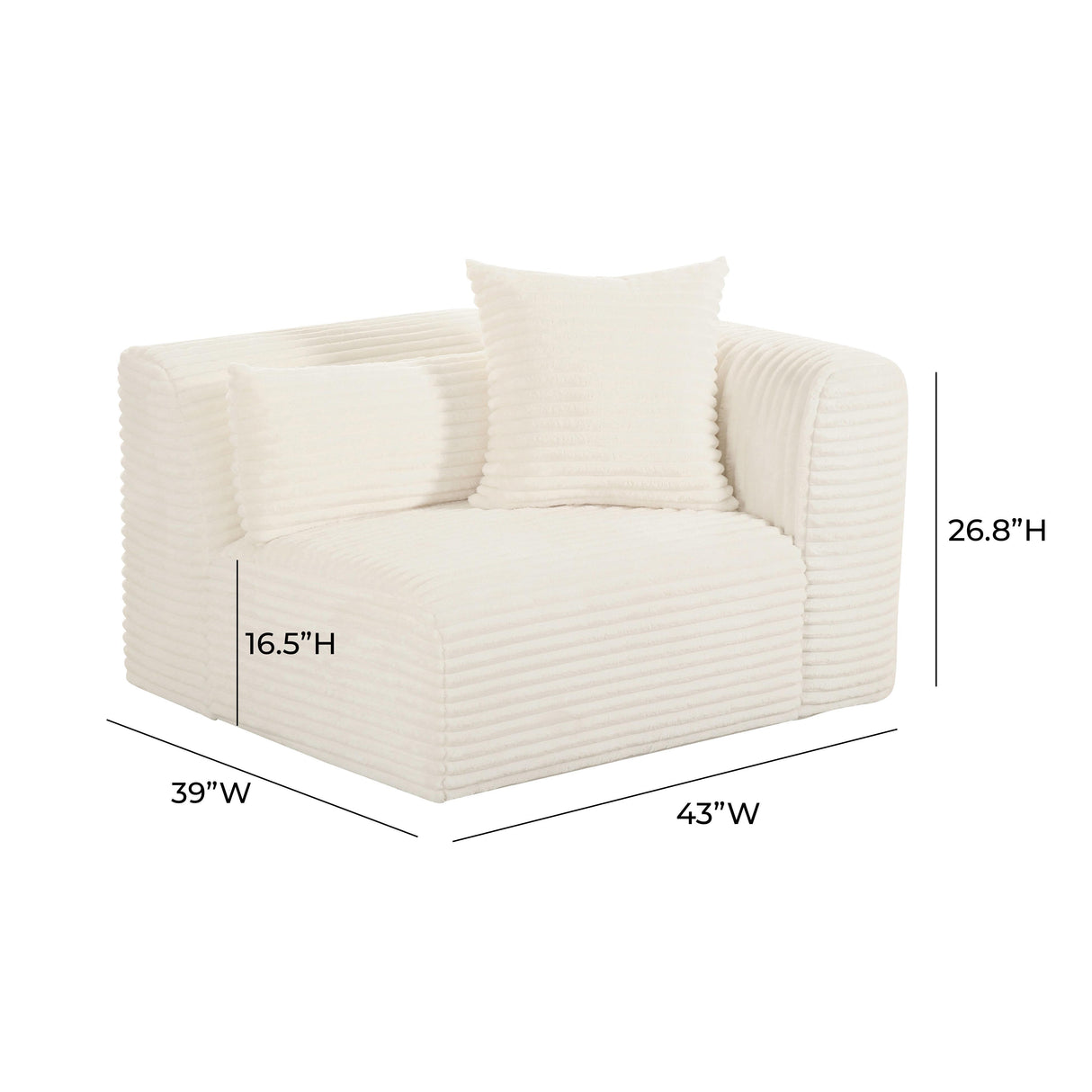 TOV Tarra Fluffy Oversized Cream Corduroy Modular RAF Corner Chair