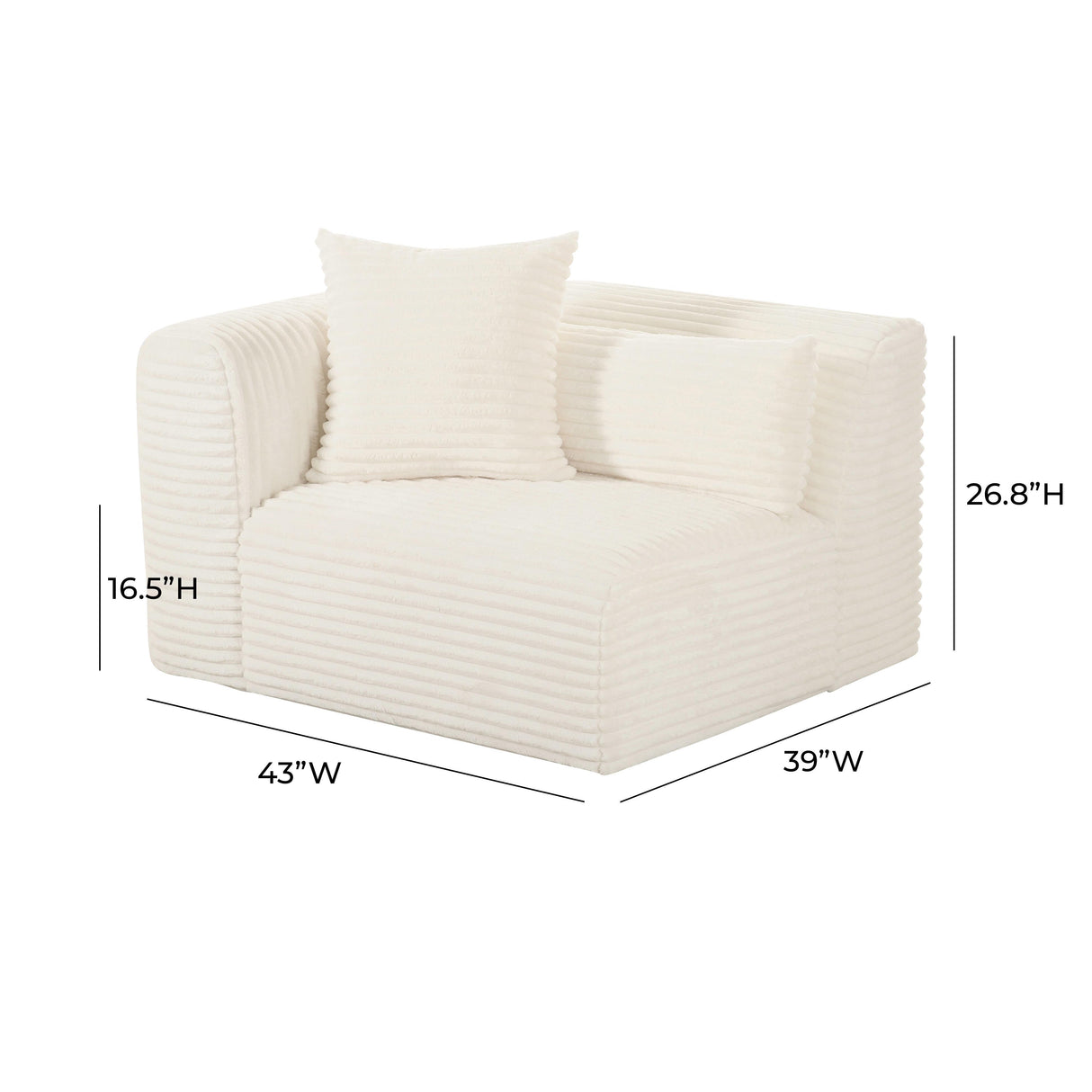 TOV Tarra Fluffy Oversized Cream Corduroy Modular LAF Corner Chair