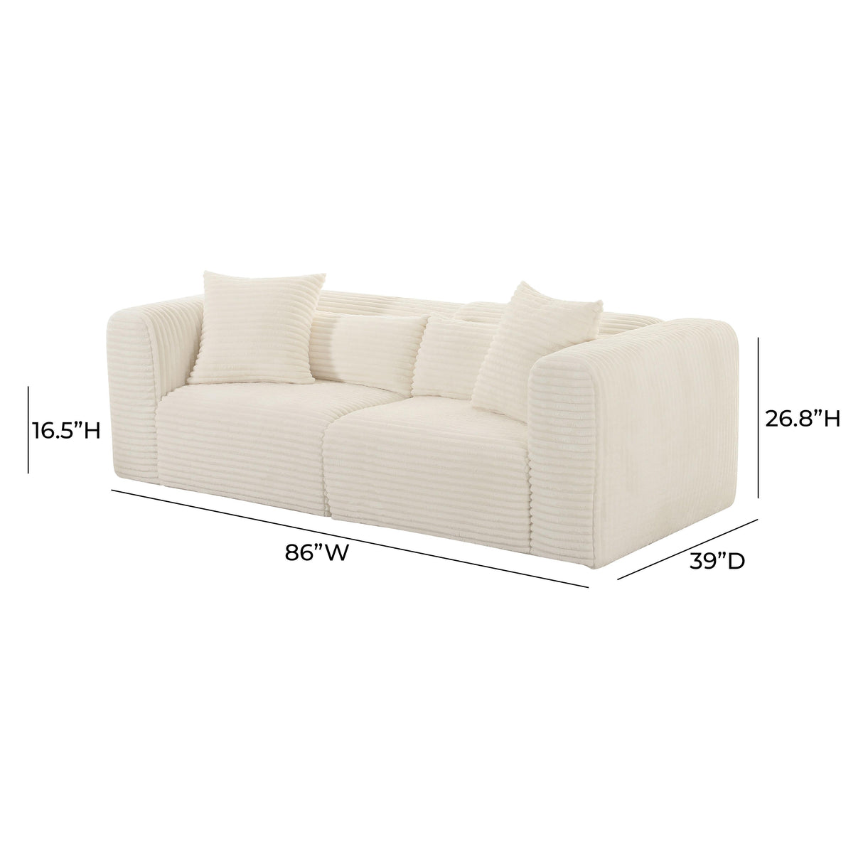 TOV Tarra Fluffy Oversized Cream Corduroy Modular Loveseat