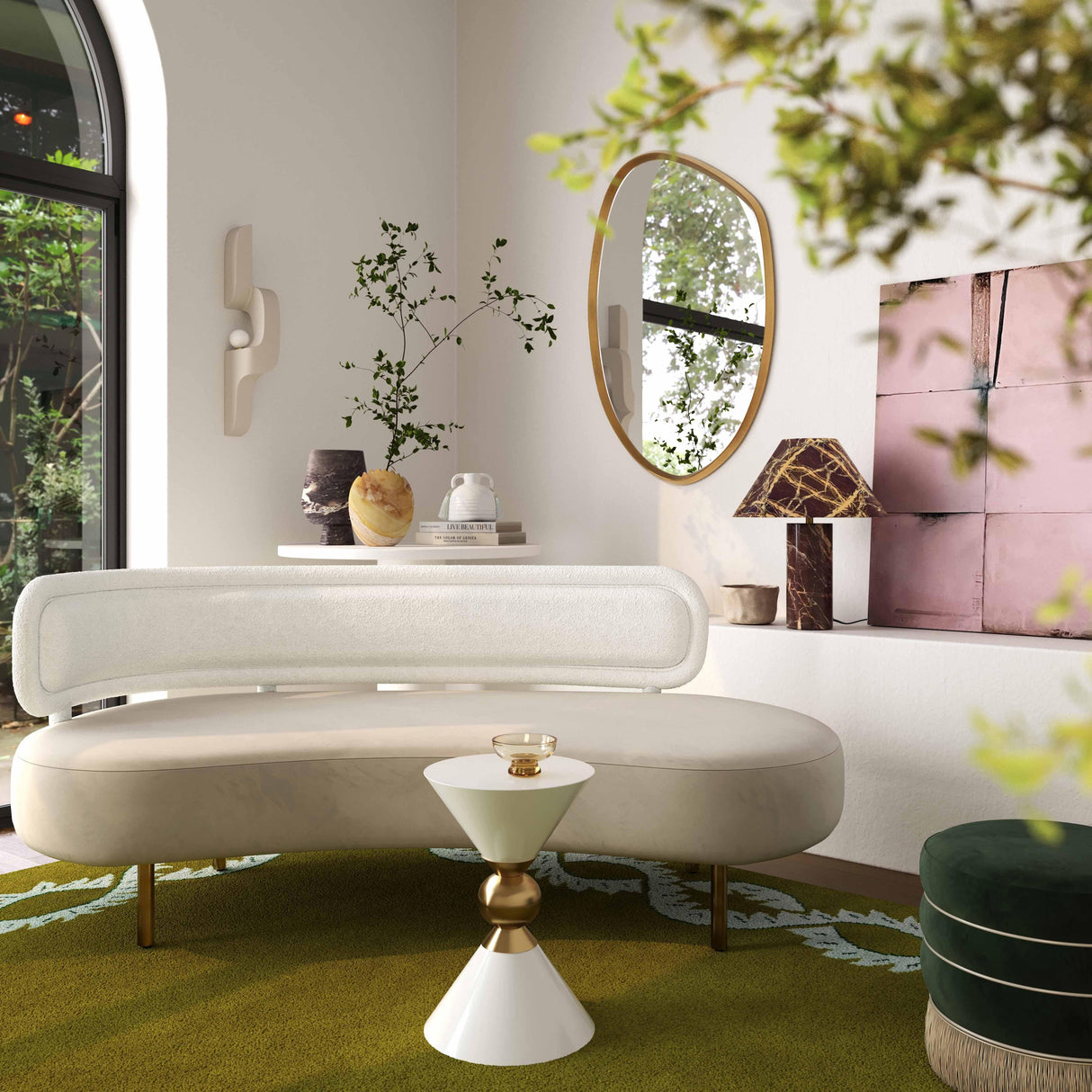 TOV Tischa Cream Boucle & Grey Velvet Sofa