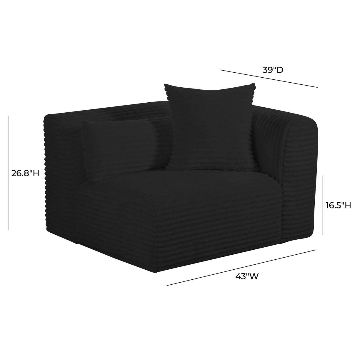 TOV Tarra Fluffy Oversized Black Corduroy Modular RAF Corner Chair