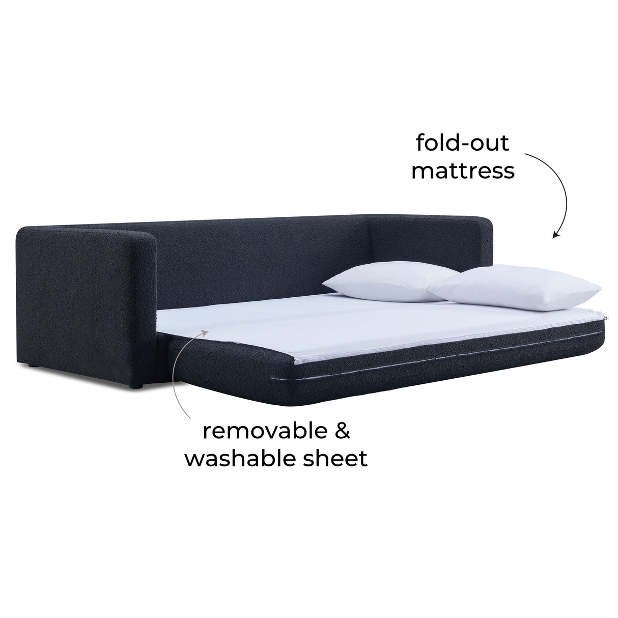 TOV Ryan Black Boucle Sofa Bed