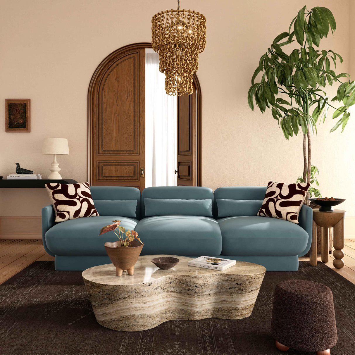 TOV Azalea Powder Blue Velvet Sofa