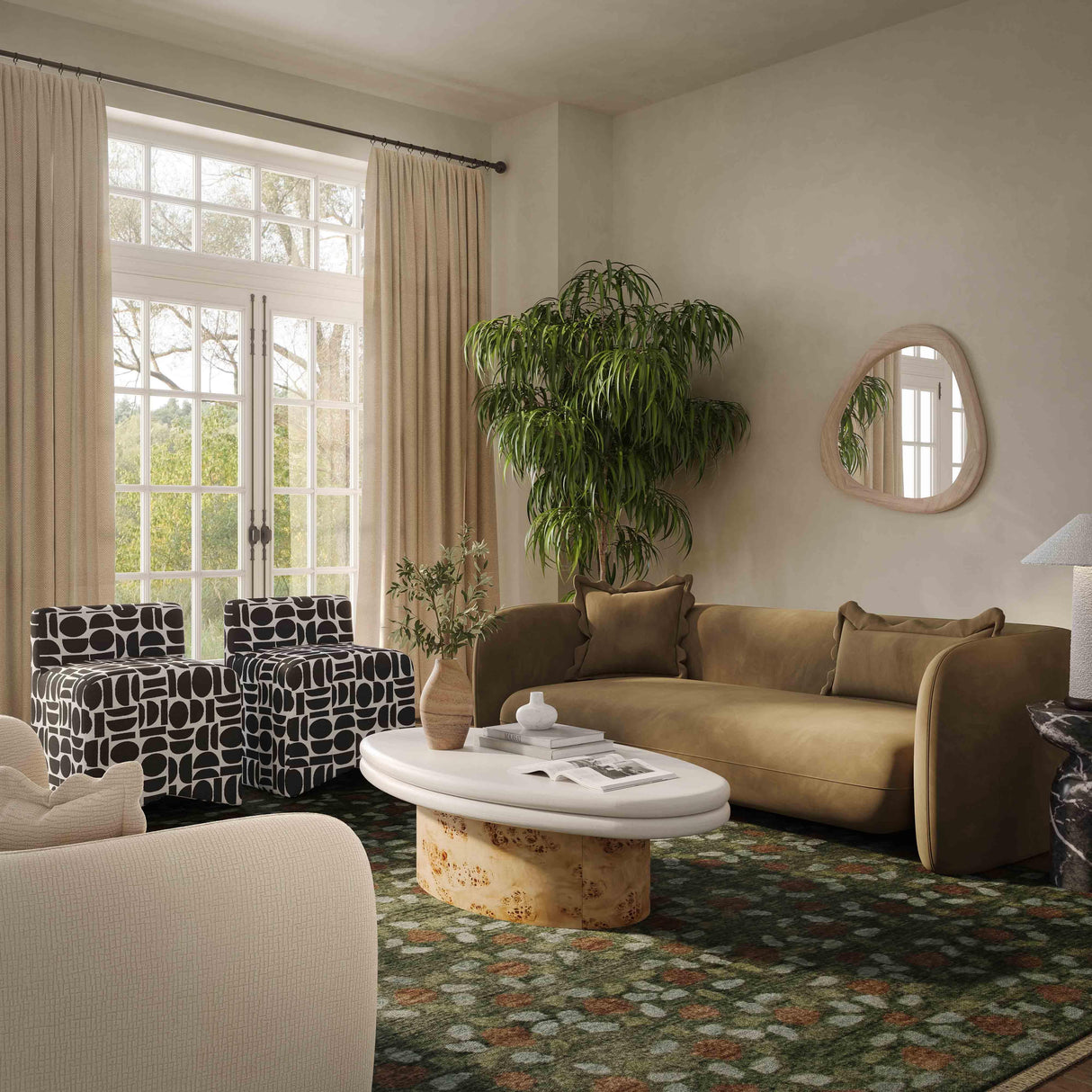 TOV Lou Cafe Au Lait Performance Velvet Sofa