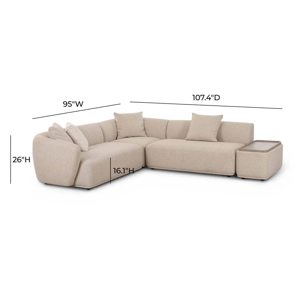 TOV Sylvie Cream Boucle 4-Piece Right Chaise Sectional
