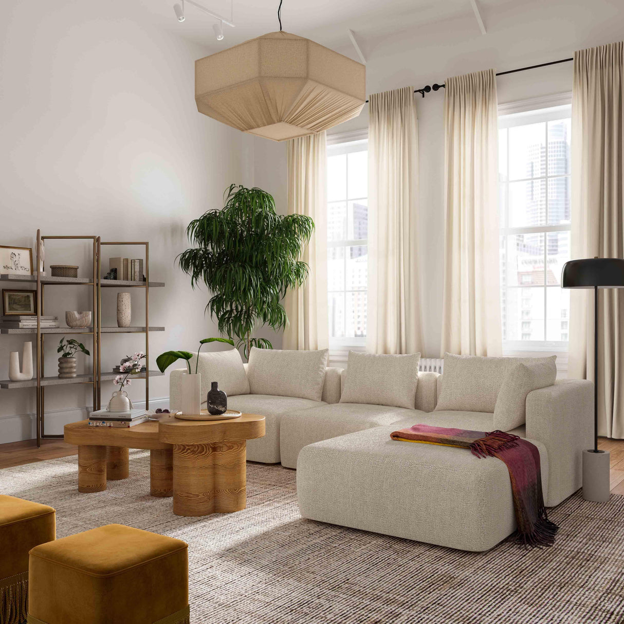 TOV Hangover Cream Heavy Textured Fabric 4-Piece Modular Sectional