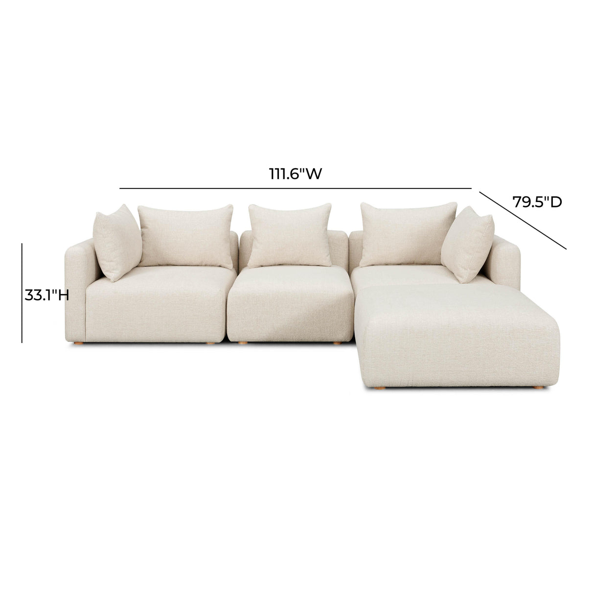 TOV Hangover Cream Heavy Textured Fabric 4-Piece Modular Sectional