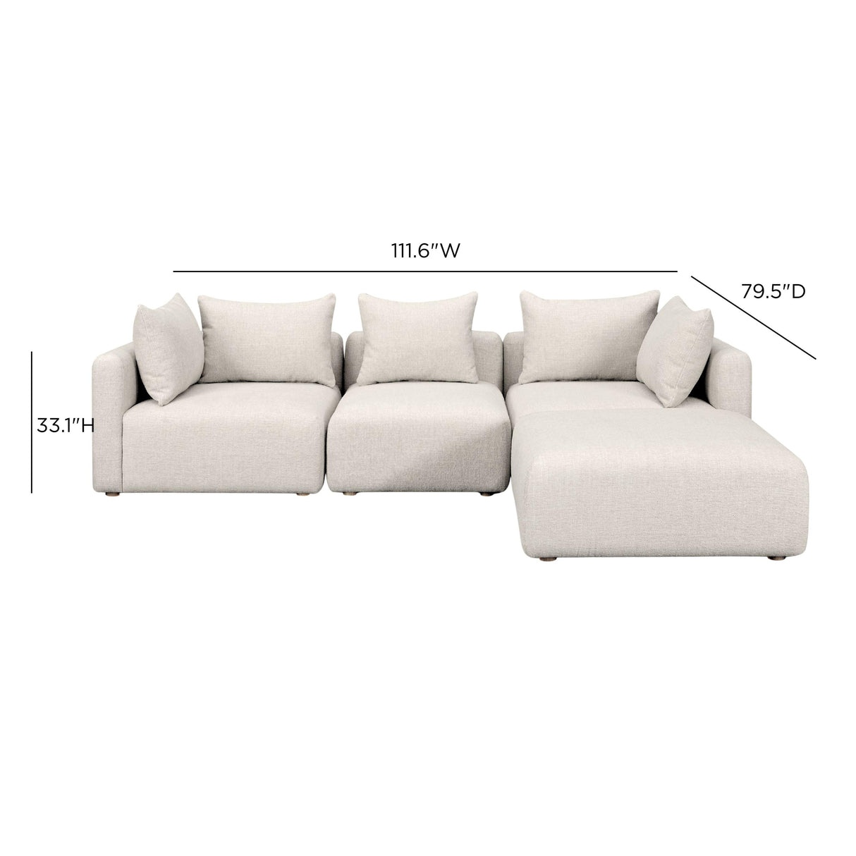 TOV Hangover Cream Heavy Textured Fabric 4-Piece Modular Sectional