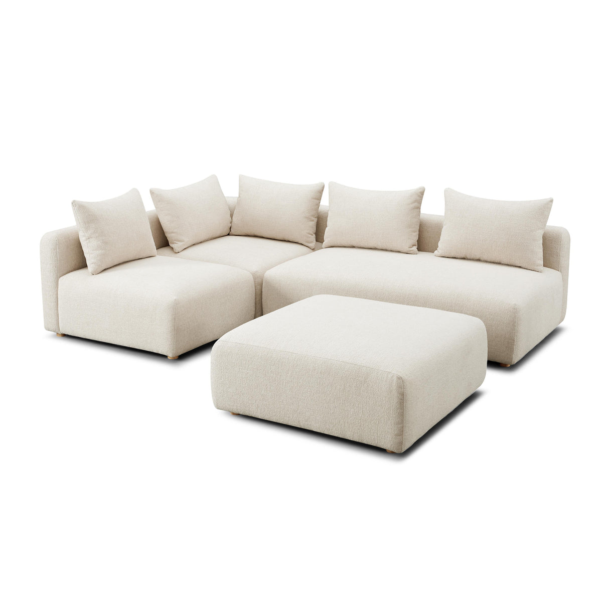 TOV Hangover Cream Heavy Textured Fabric 4-Piece Modular Chaise Sectional