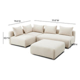 TOV Hangover Cream Heavy Textured Fabric 4-Piece Modular Chaise Sectional
