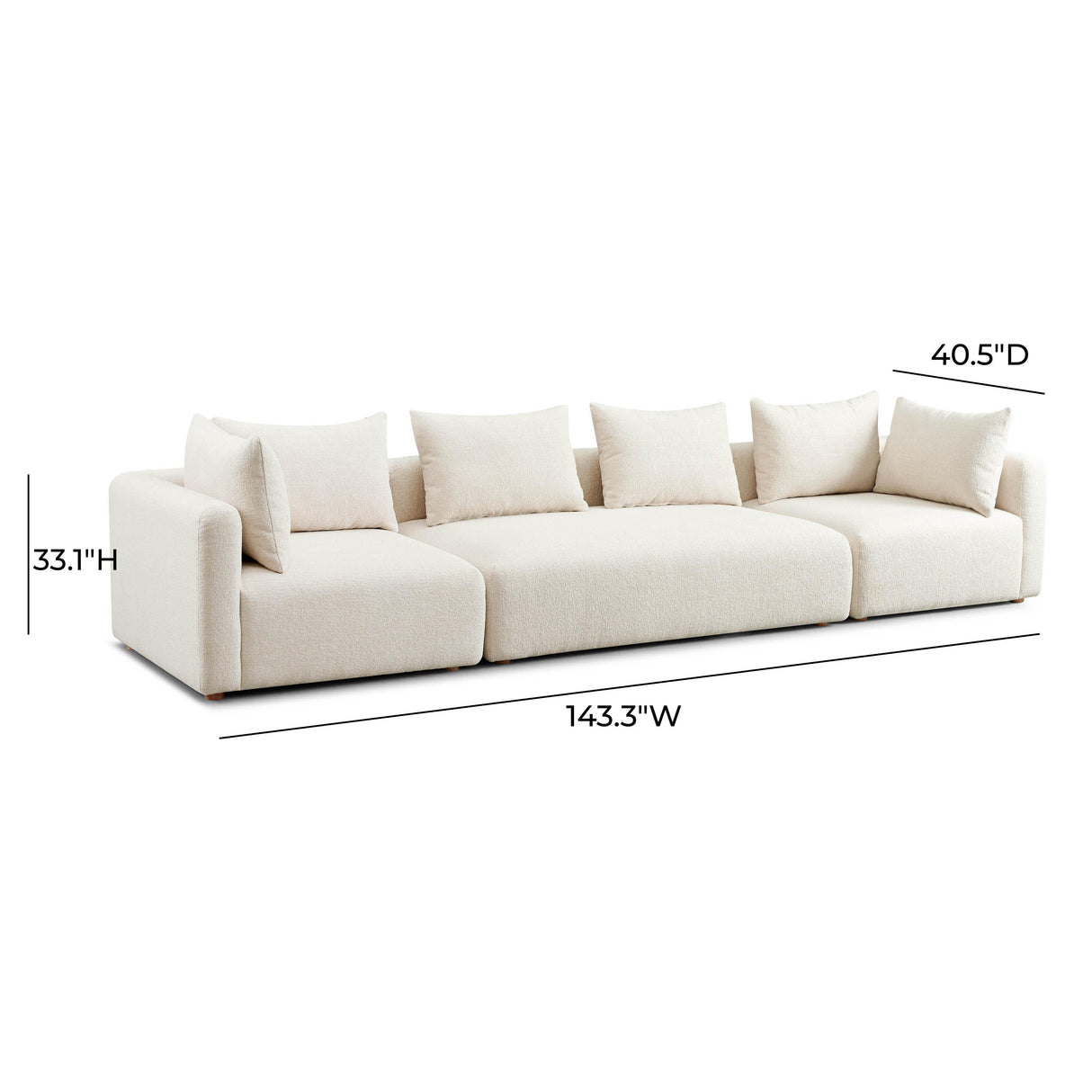 TOV Hangover Cream Heavy Textured Fabric 145" Long Sofa