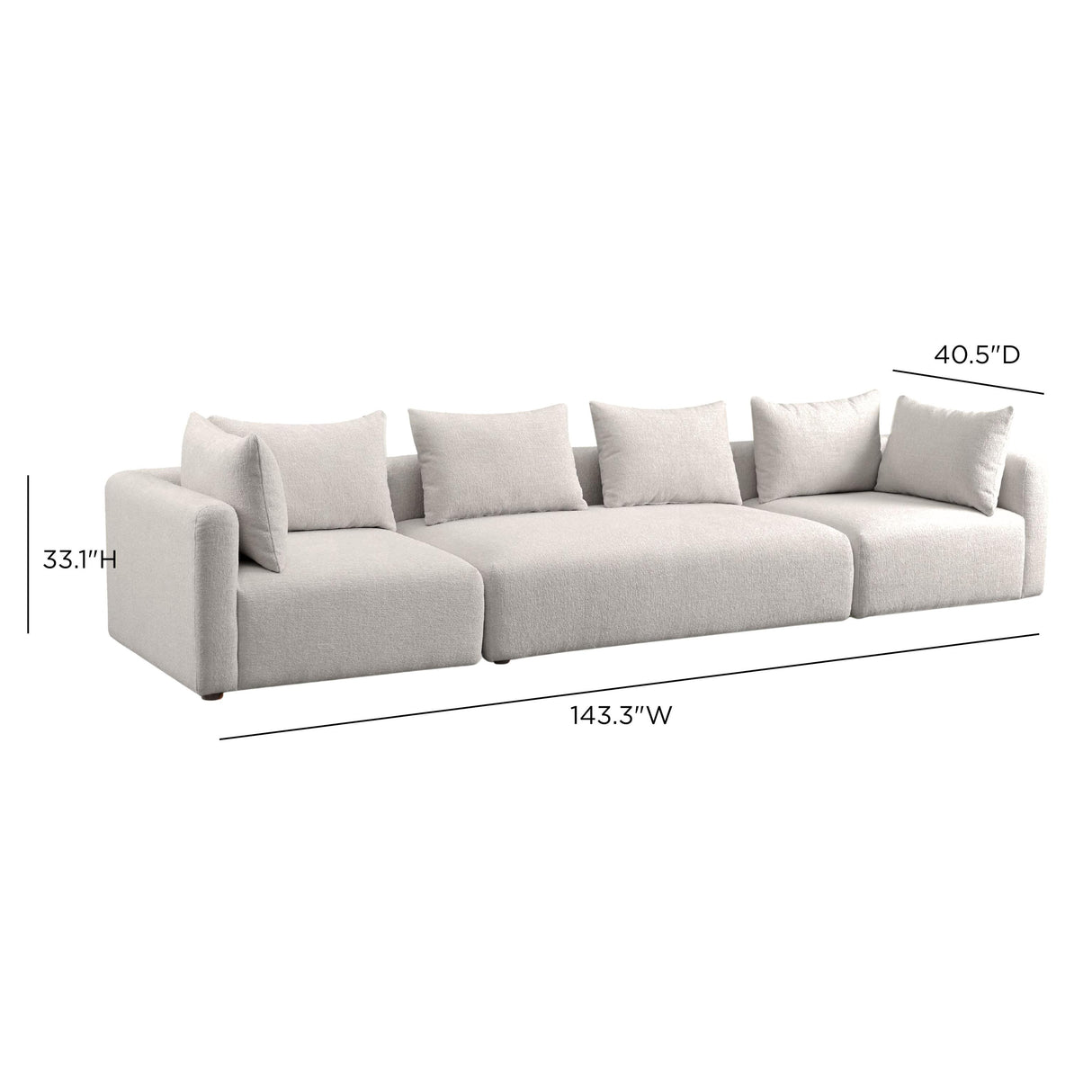 TOV Hangover Cream Heavy Textured Fabric 145 inch Long Sofa