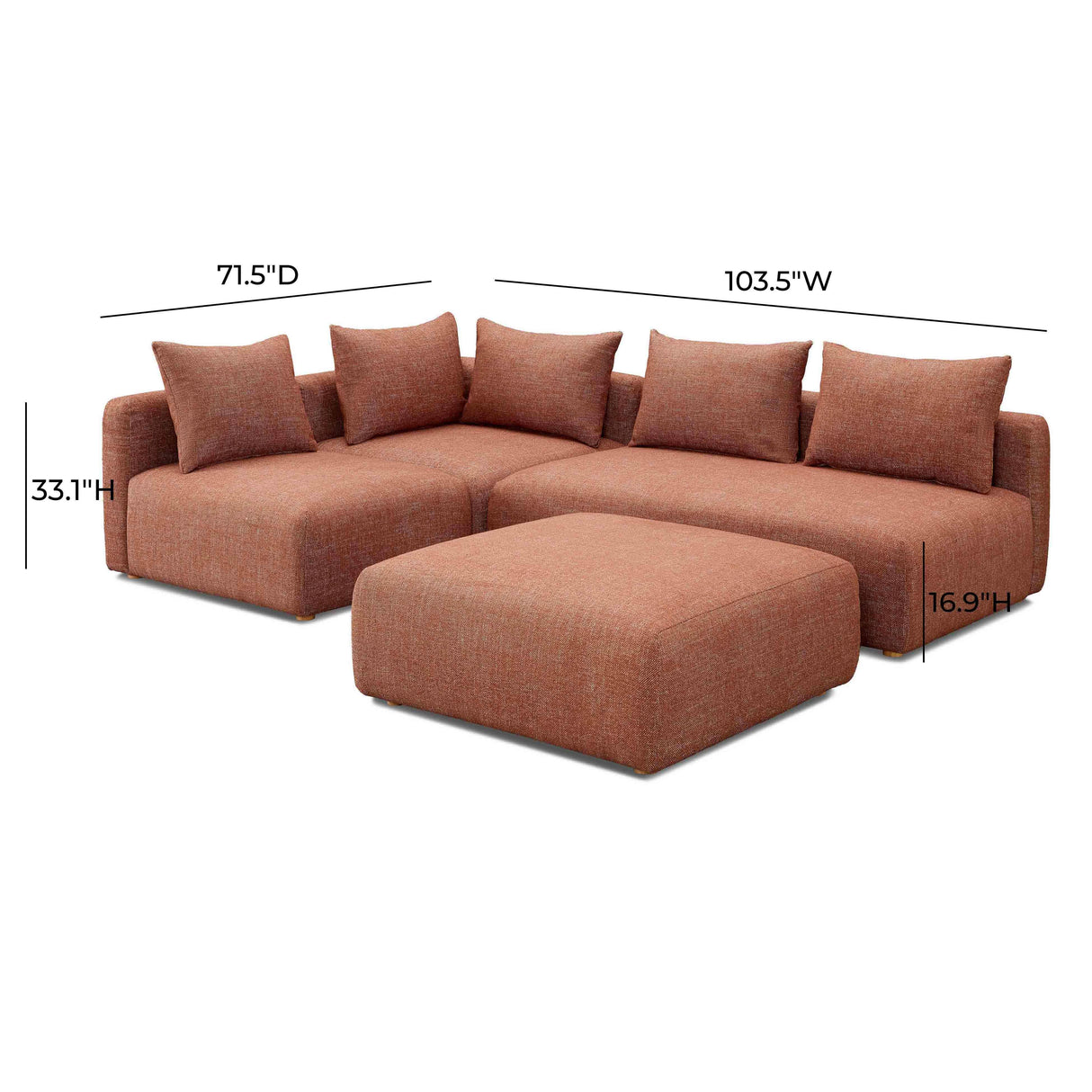 TOV Hangover Sedona Red Textured Fabric 4-Piece Modular Chaise Sectional