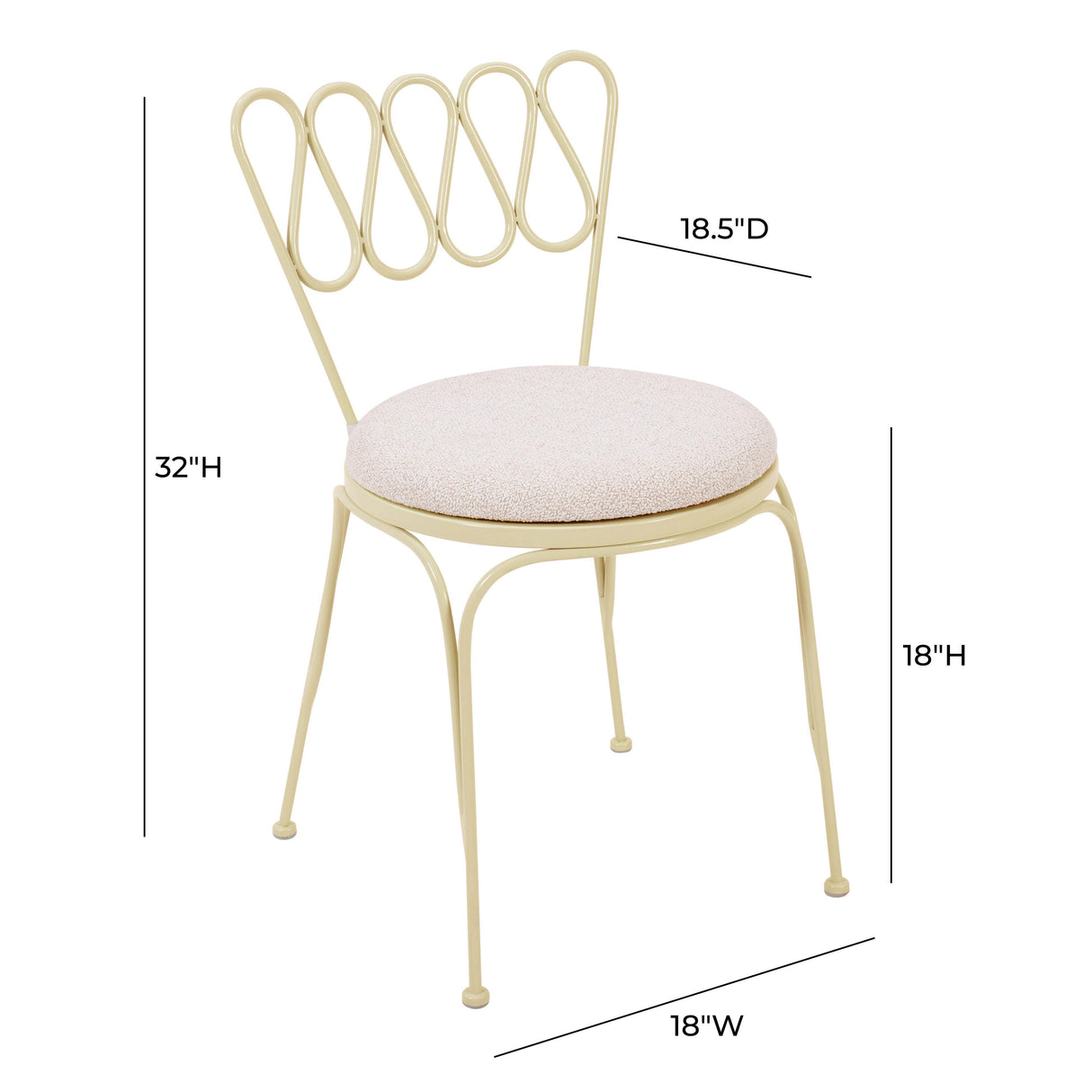 TOV Erica Cream Wrought Iron Outdoor Chair