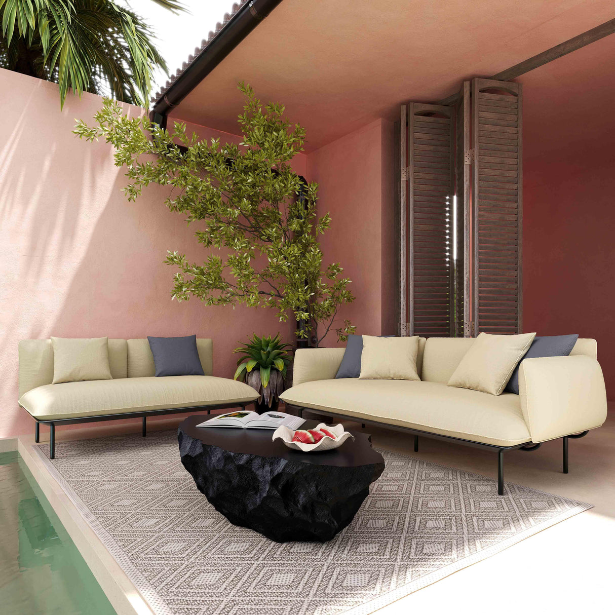 TOV Katti Beige Outdoor Loveseat
