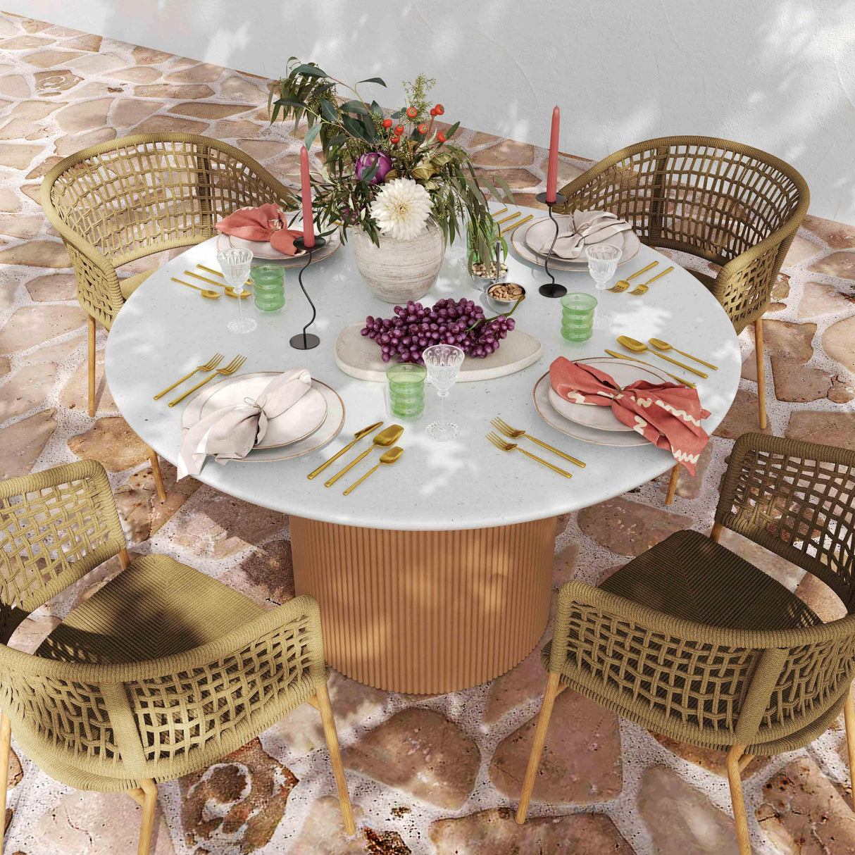 TOV Rose Faux Terrazzo and Terracotta Indoor / Outdoor Round Concrete Dining Table