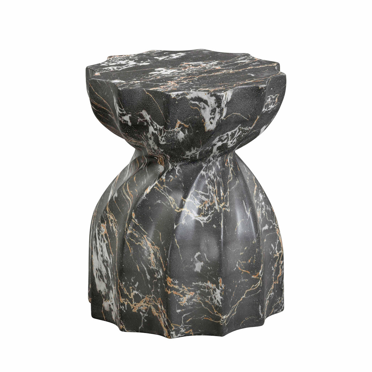 TOV Turin Black Faux Marble Indoor / Outdoor Concrete Stool