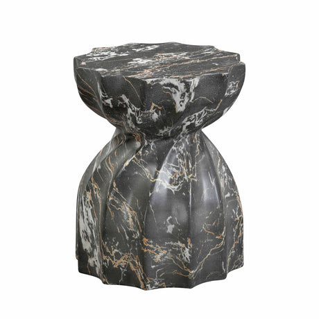 TOV Turin Black Faux Marble Indoor / Outdoor Concrete Stool