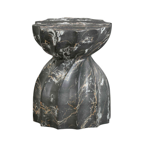 TOV Turin Black Faux Marble Indoor / Outdoor Concrete Stool