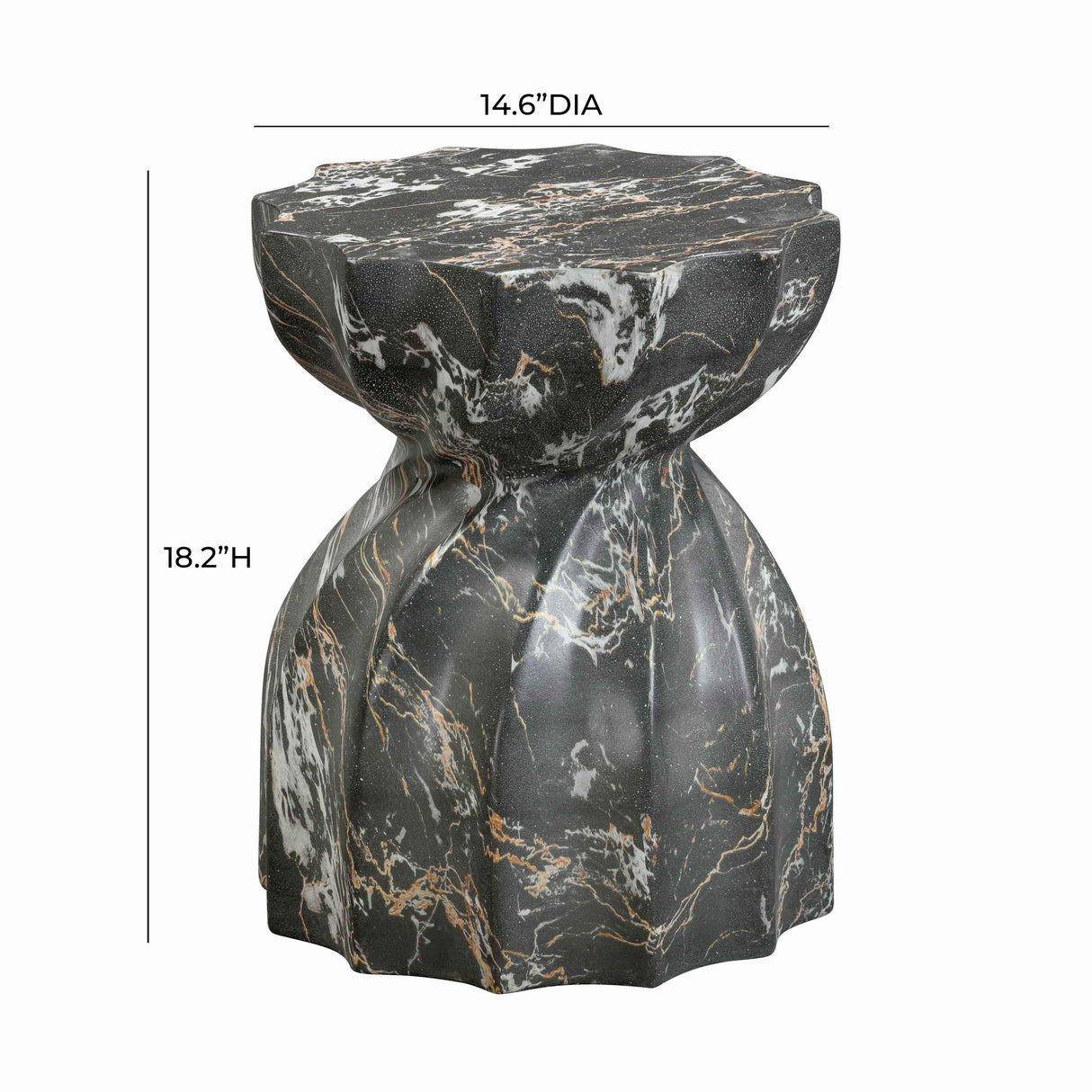 TOV Turin Black Faux Marble Indoor / Outdoor Concrete Stool