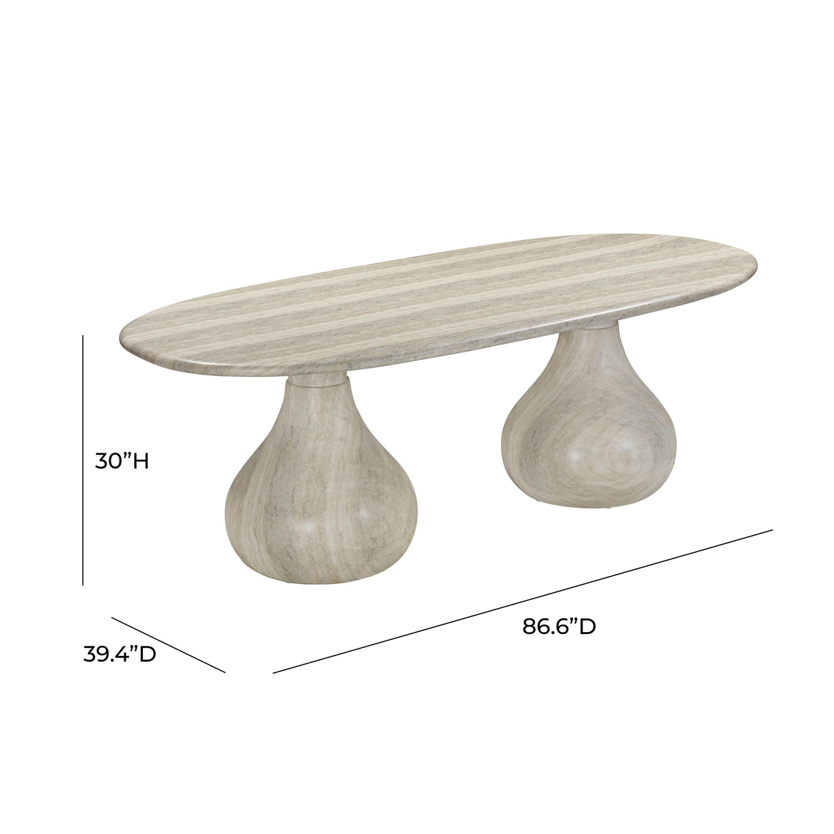 TOV Smooch Faux Travertine Indoor / Outdoor Pedestal Dining Table