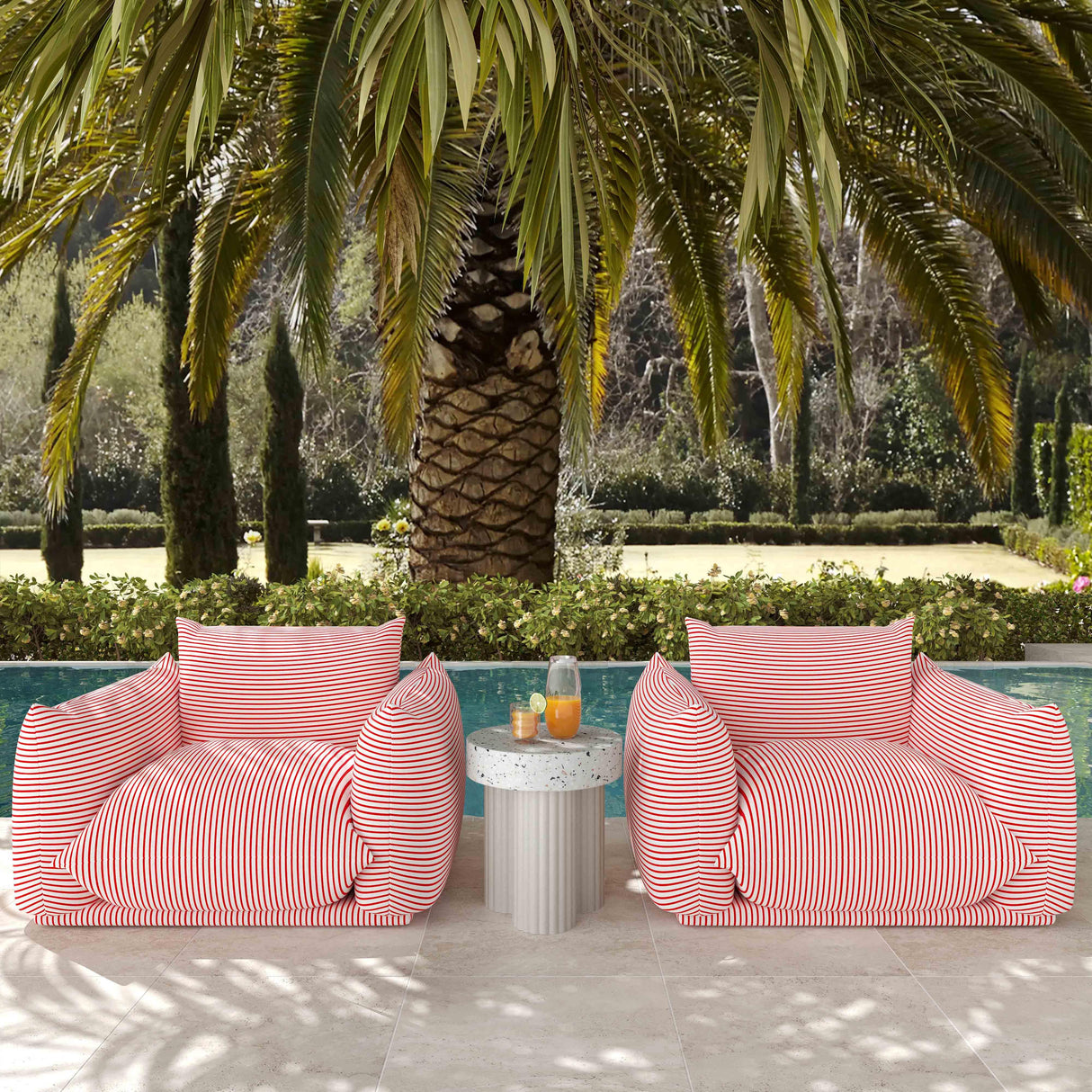 TOV Saint Tropez Pearl and Red Striped Stuffed Outdoor Armchair